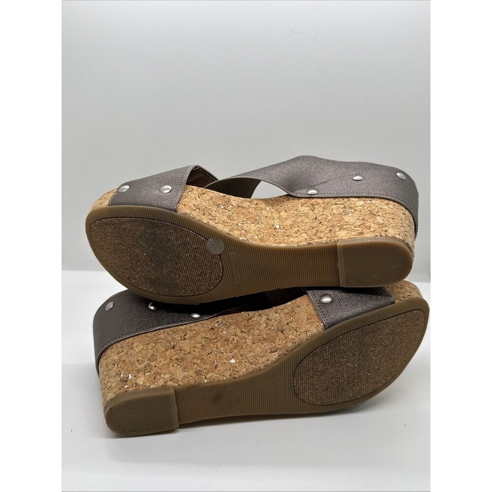 LUCKY BRAND brown metallic bronze stretch Wedge  platform cork sole Sandals 8 - Picture 9 of 11